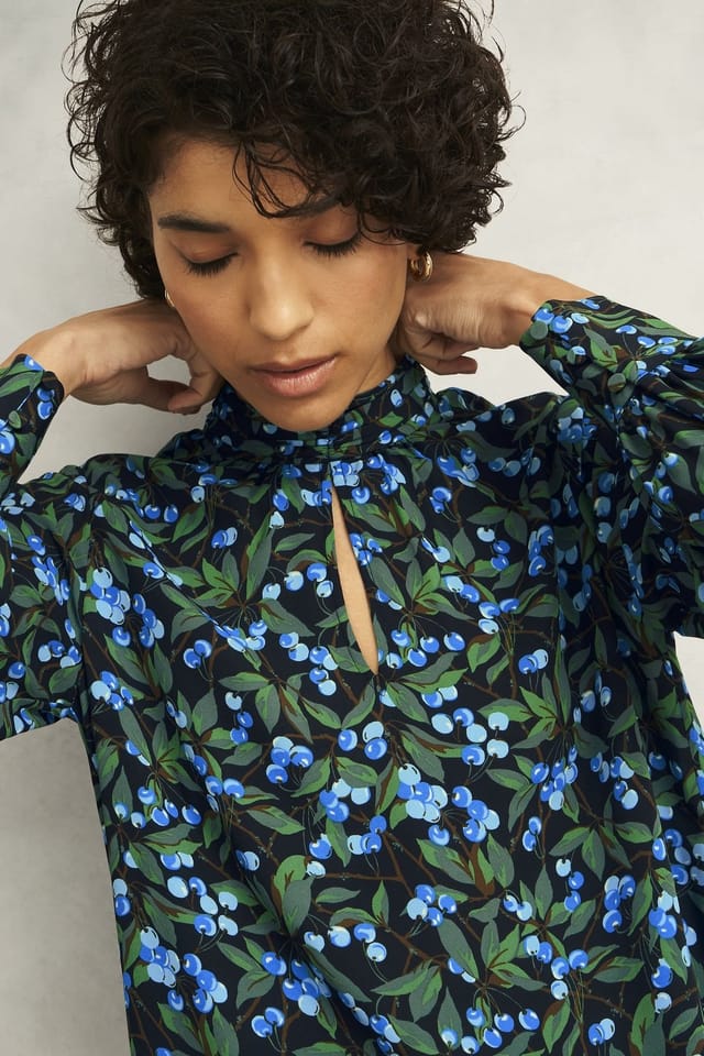 Hobbs London Hobbs London Women's Dovestone Floral Keyhole Neck Blouse in Dark Green - 3