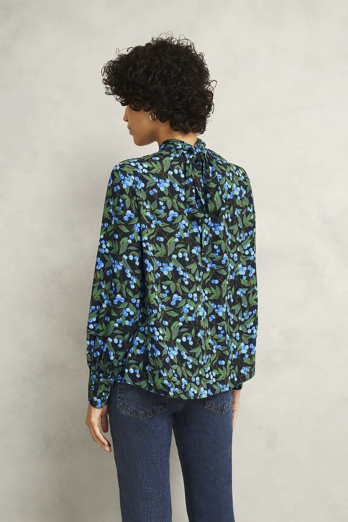 Hobbs London Hobbs London Women's Dovestone Floral Keyhole Neck Blouse in Dark Green - 4
