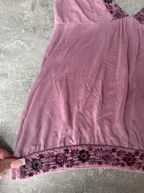 y2k y2k pink velvet floral embroidered 2000s tie up cami top