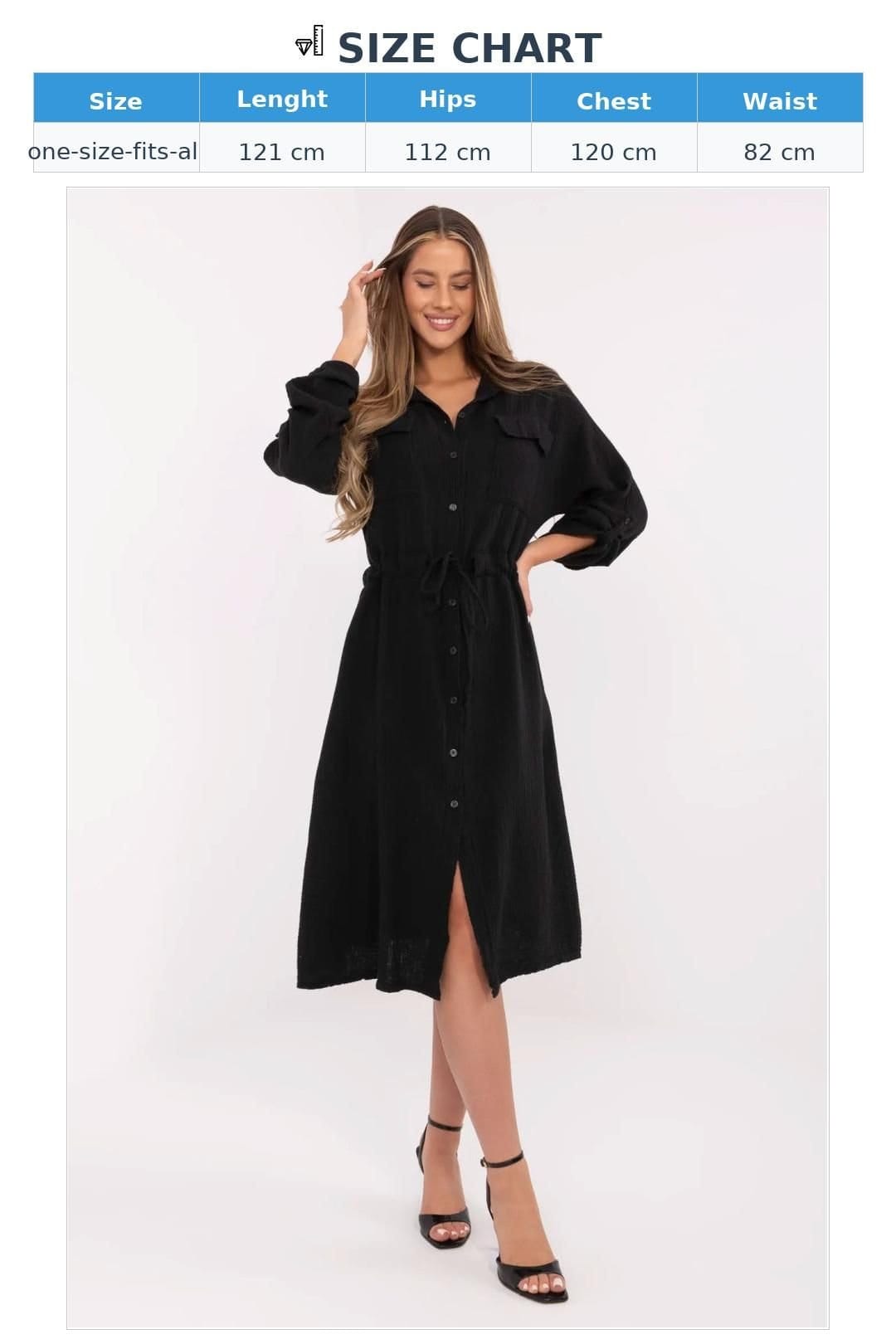 Love Lace Love Lace Women's Cotton Midi Shirt Dress with Waist Tie in Black - 4