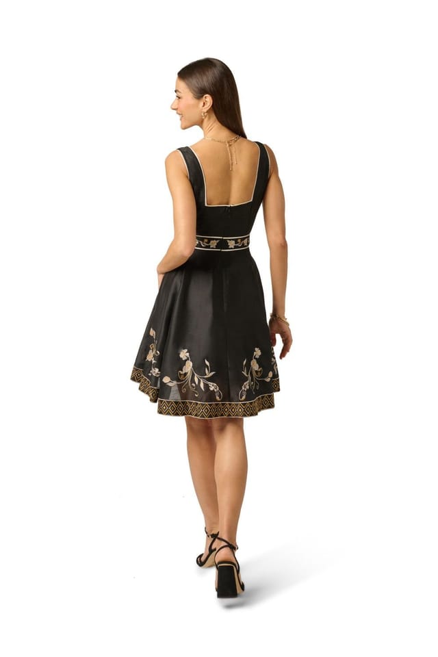 Adrianna Papell Adrianna Papell Women's Embroidered Short Dress in Black - 3