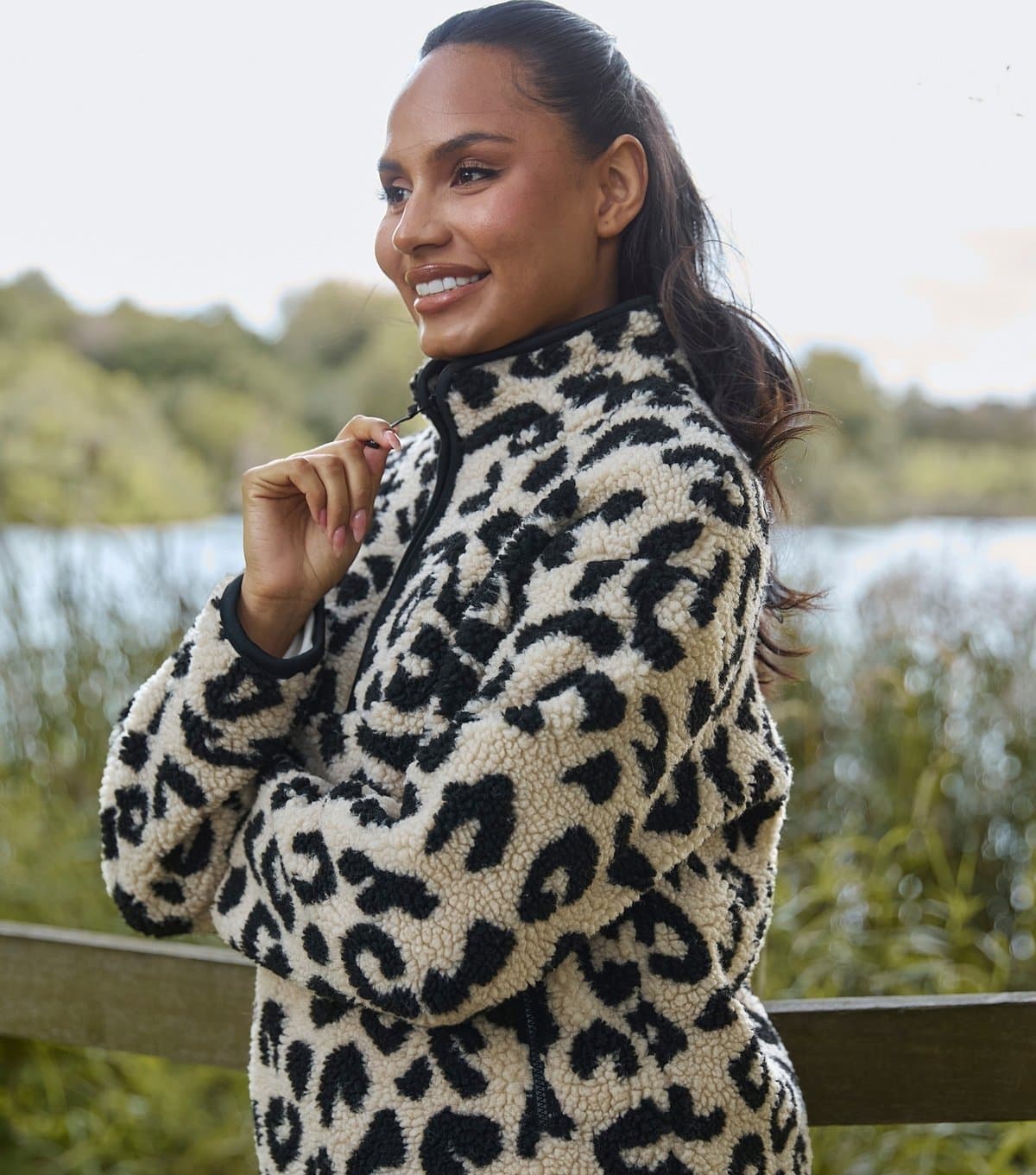 South Beach Women's Brown Leopard Quarter Zip Borg Jacket South Beach New Look