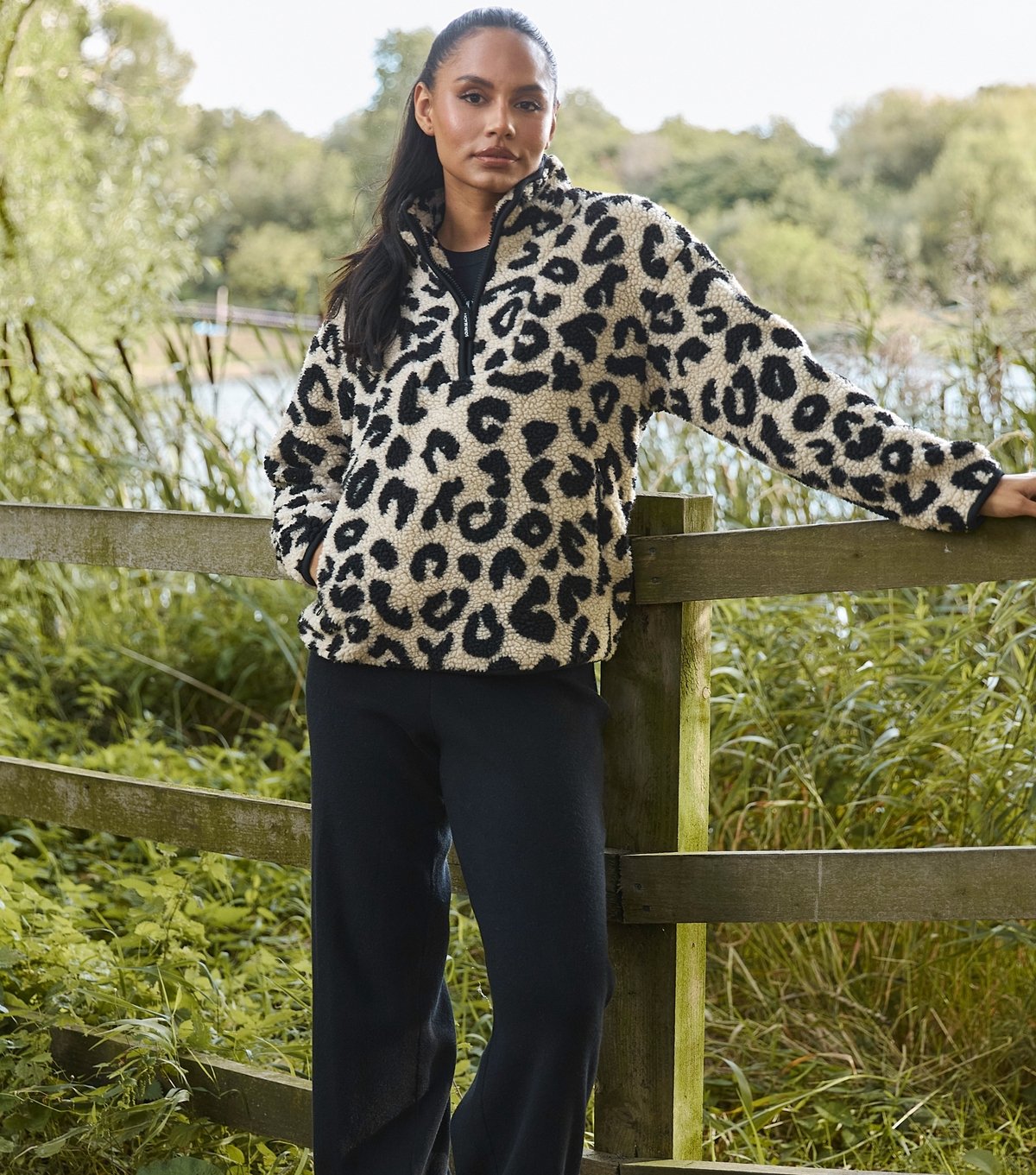 South Beach Women's Brown Leopard Quarter Zip Borg Jacket South Beach New Look - 2