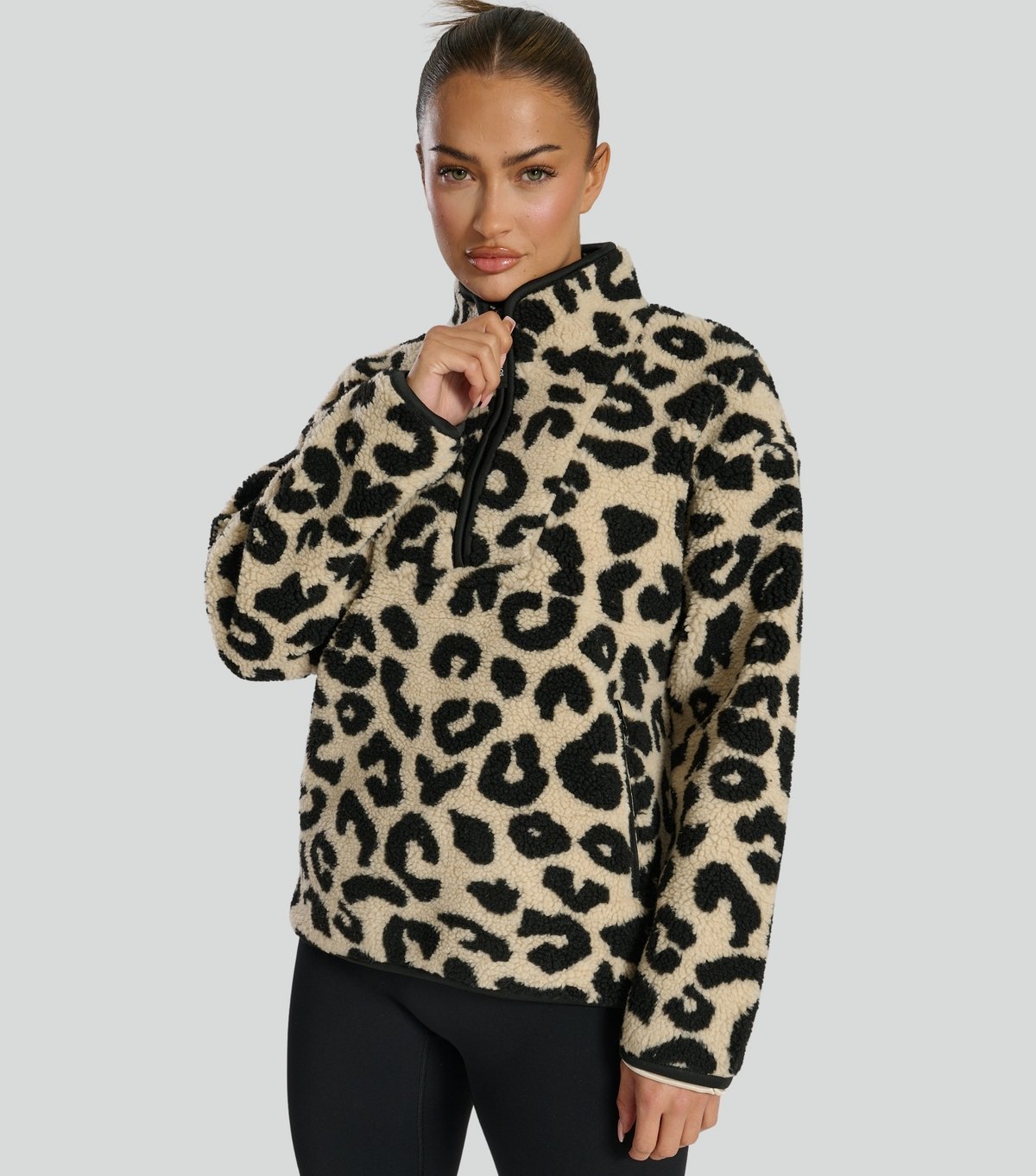 South Beach Women's Brown Leopard Quarter Zip Borg Jacket South Beach New Look - 4