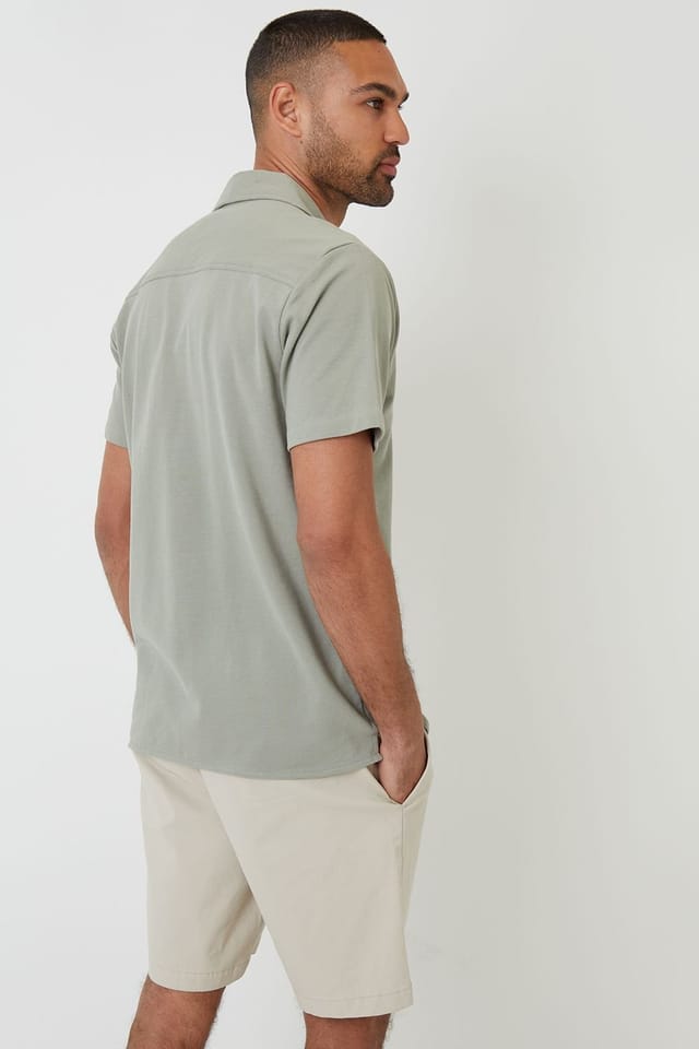 Threadbare threadbare Men's Cotton Pique Revere Collar Short Sleeve Shirt in Pale Green - 2