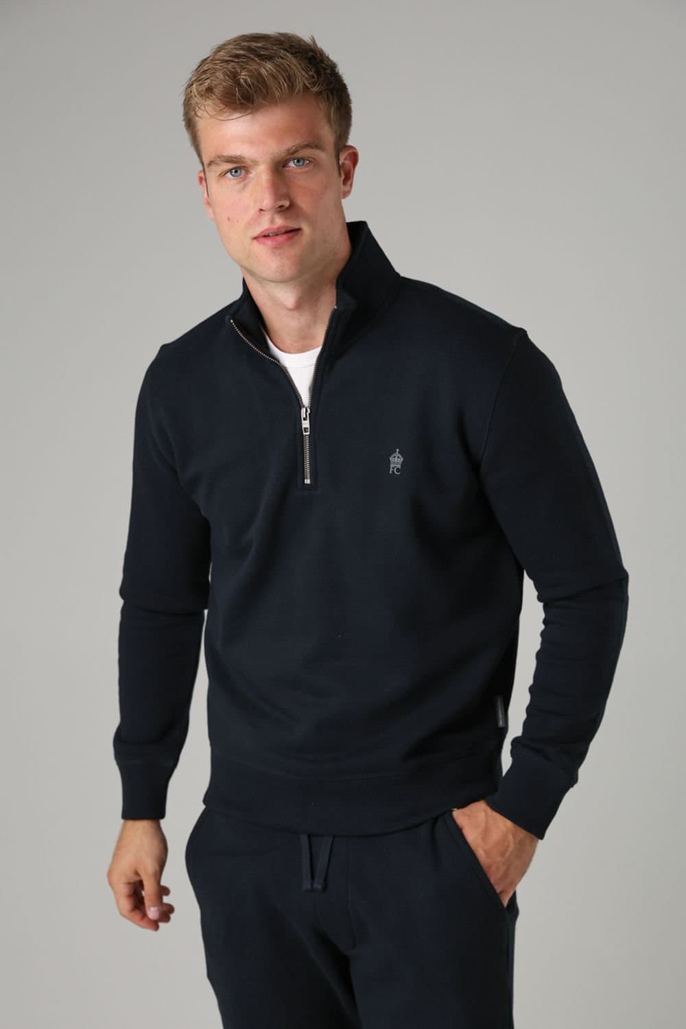 French Connection French Connection Men's Cotton Blend Half-Zip Jumper in Navy