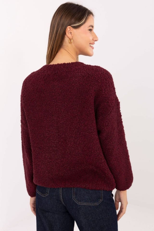 Love Lace Love Lace Women's Boucle Zip Cardigan Sweater with Soft Warmth in Burgundy - 3