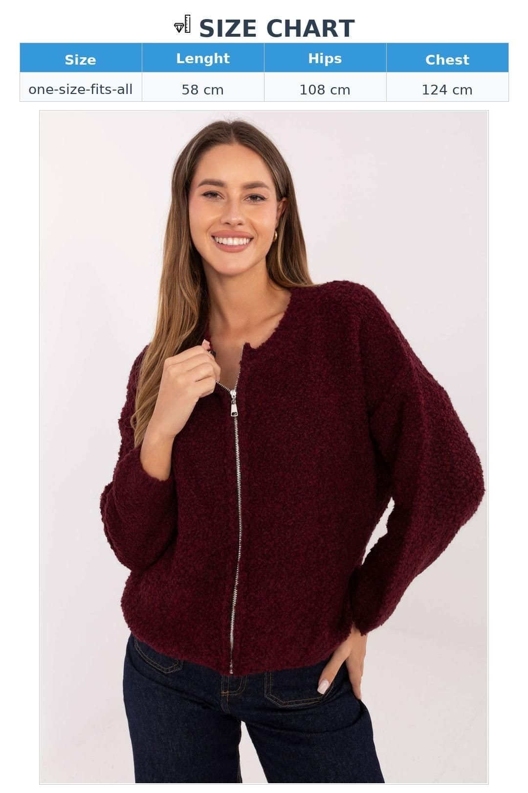 Love Lace Love Lace Women's Boucle Zip Cardigan Sweater with Soft Warmth in Burgundy - 4