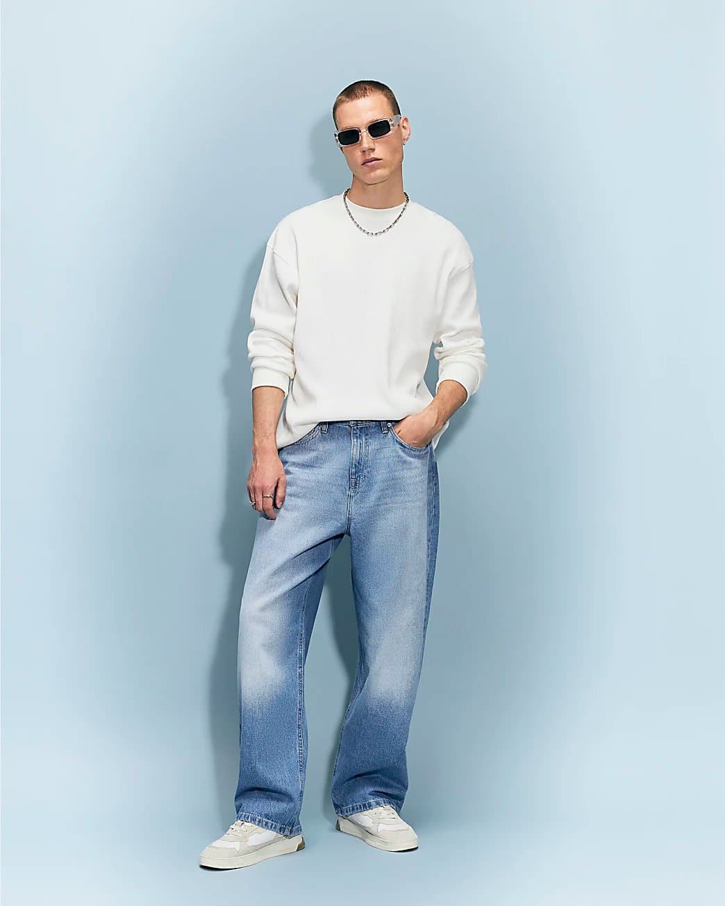 River Island Mens River Island Blue Baggy Fit Washed Jeans