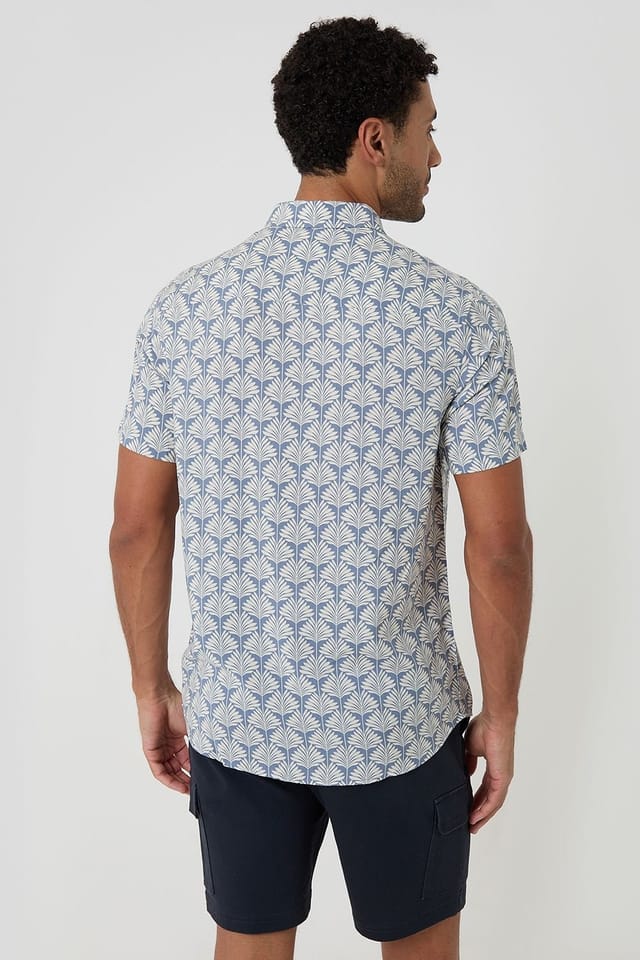 Threadbare Threadbare Men's Linear Leaf Print Short Sleeve Shirt in Blue - 2