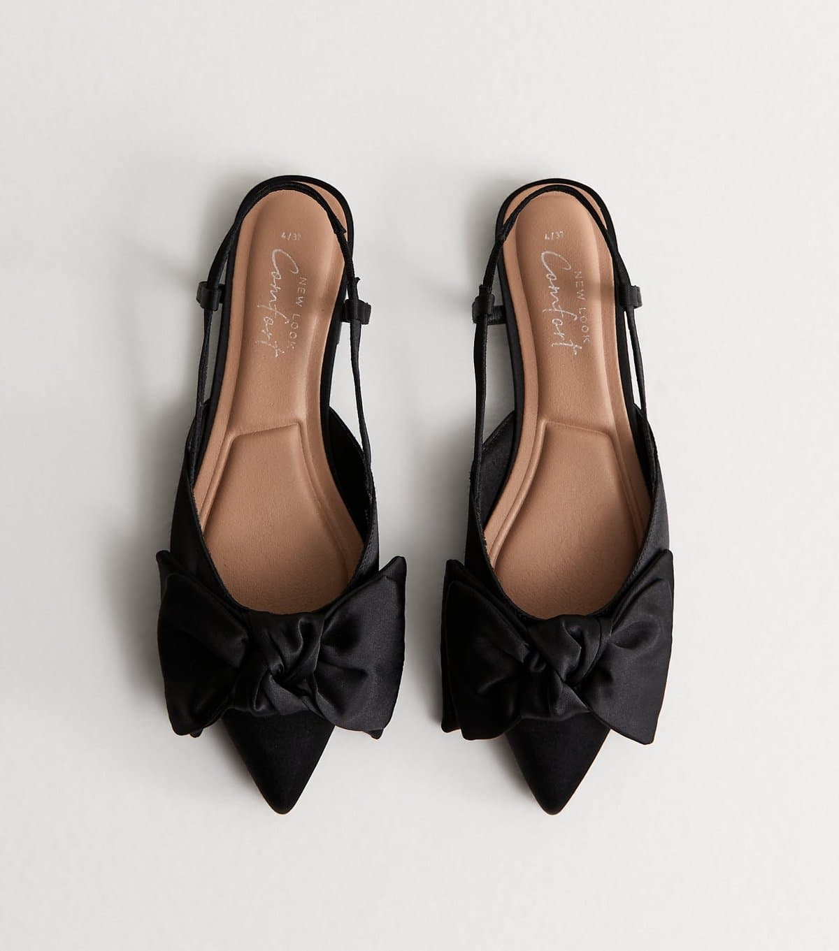 New Look New Look Black Satin Bow Slingback Ballerina Pumps