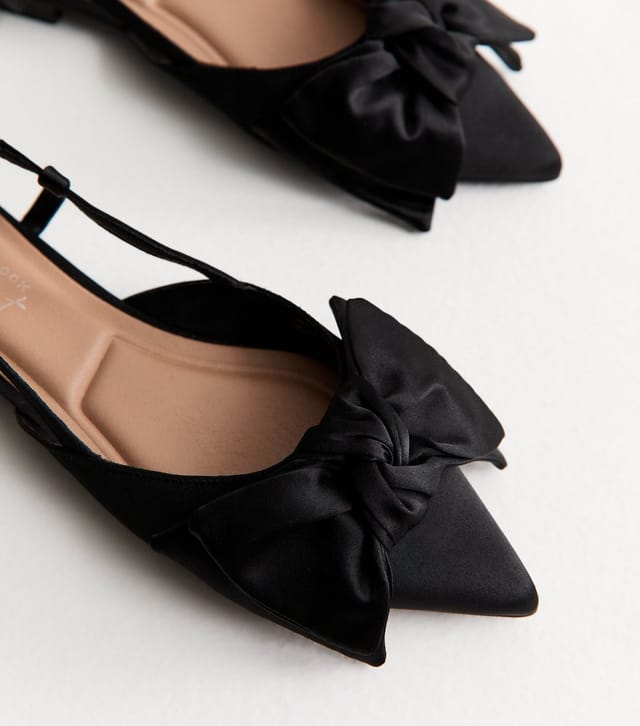 New Look Women's Black Satin Bow Slingback Ballerina Pumps New Look - 3