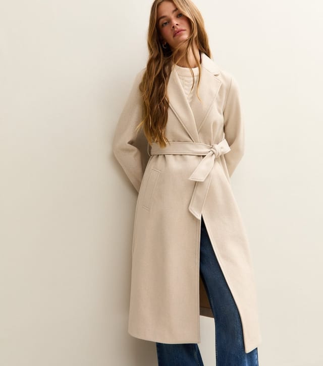 New Look Women's Cream Unlined Longline Belted Coat New Look - 3