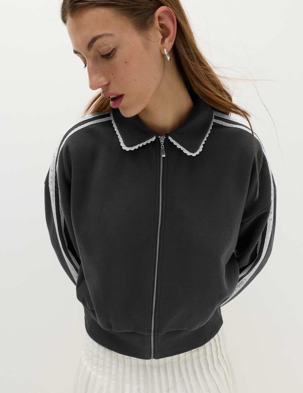 Marks & Spencer M&S Cotton Rich Zip Track Jacket Black