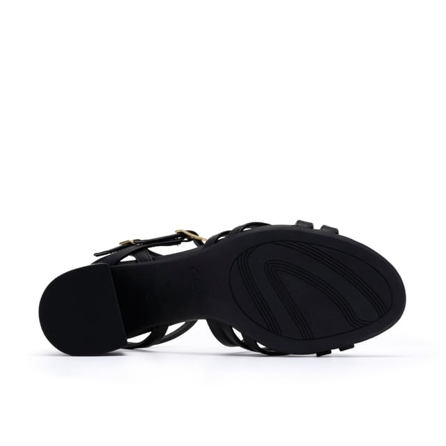 Clarks Clarks Women's Ezoria Strap Black Leather Heeled Sandals - 3