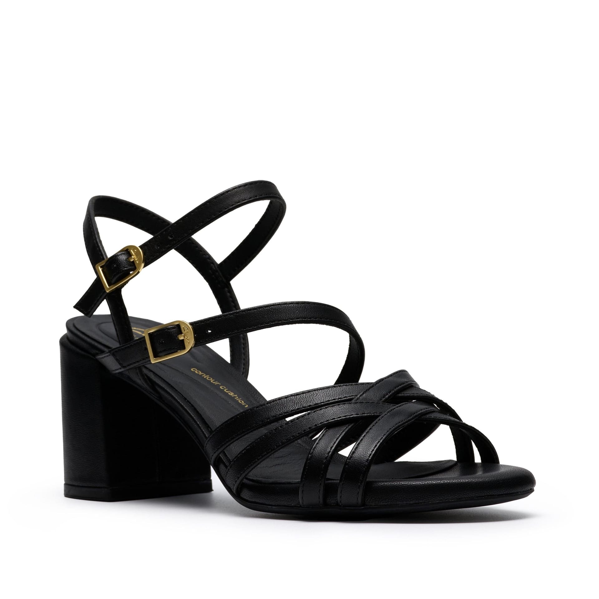 Clarks Clarks Women's Ezoria Strap Black Leather Heeled Sandals - 4