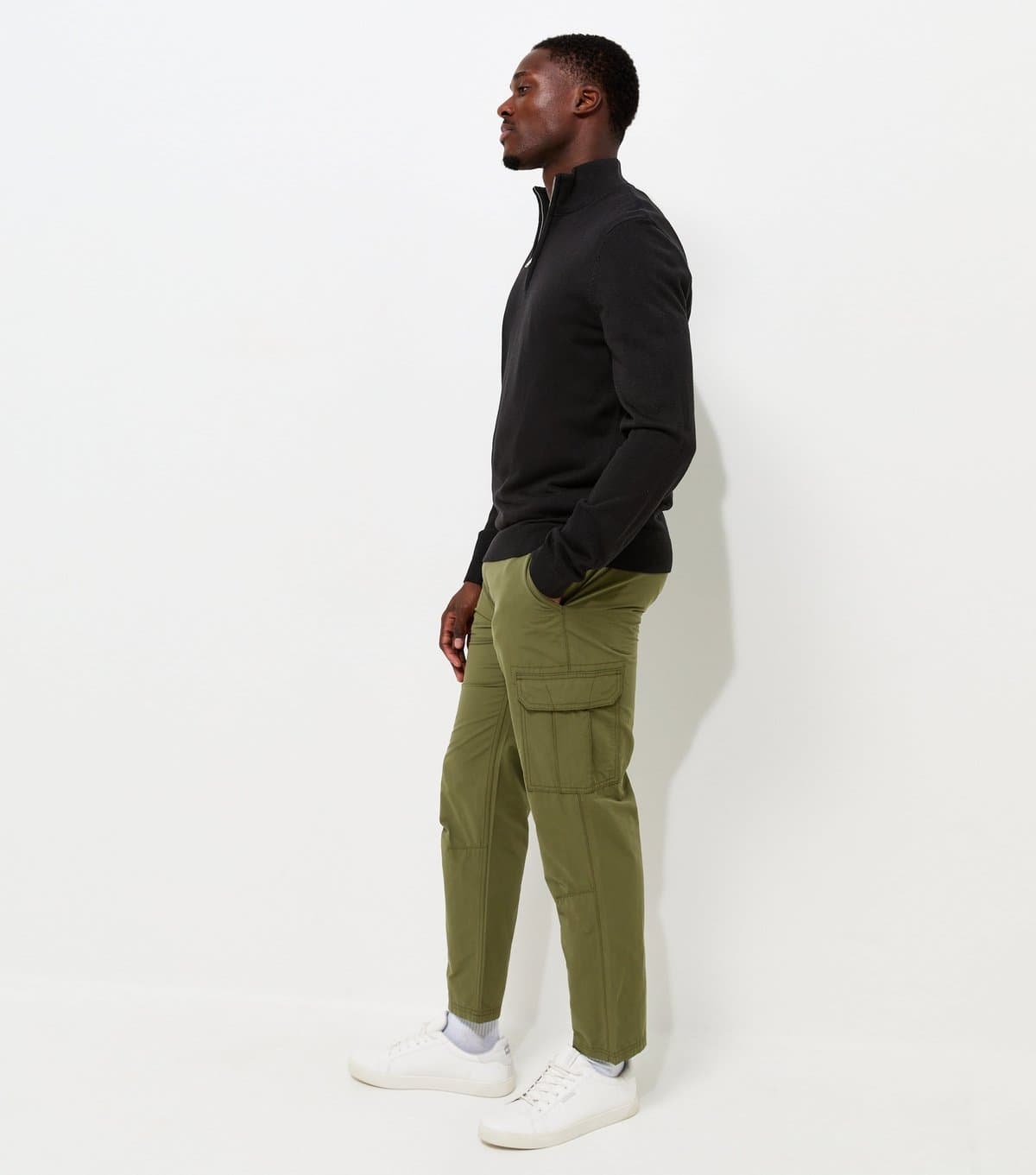 New Look Men's Dark Khaki Cotton Slim Fit Tapered Leg Cargo Trousers New Look