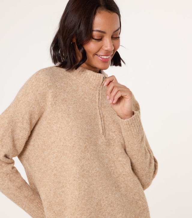 Blue Vanilla Women's Brown Half Zip Jumper Blue Vanilla New Look - 3