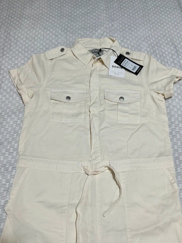 New Look New look White denim play suit/ jumpsuit size 8 - 1
