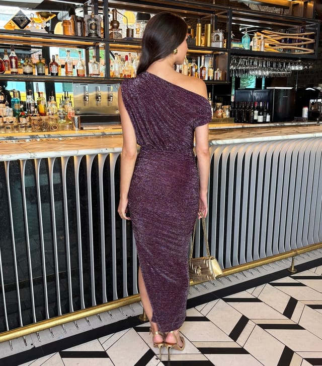 AX Paris Women's Dark Purple Sparkle Off Shoulder Midi Dress AX Paris New Look - 3