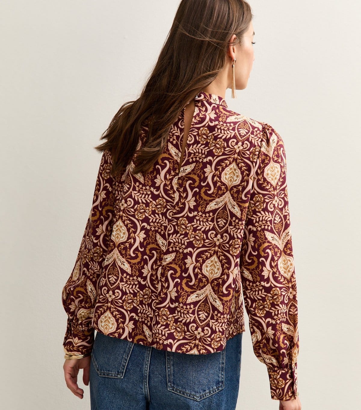 New Look Women's Pink Patterned High Neck Long Sleeve Blouse New Look - 4