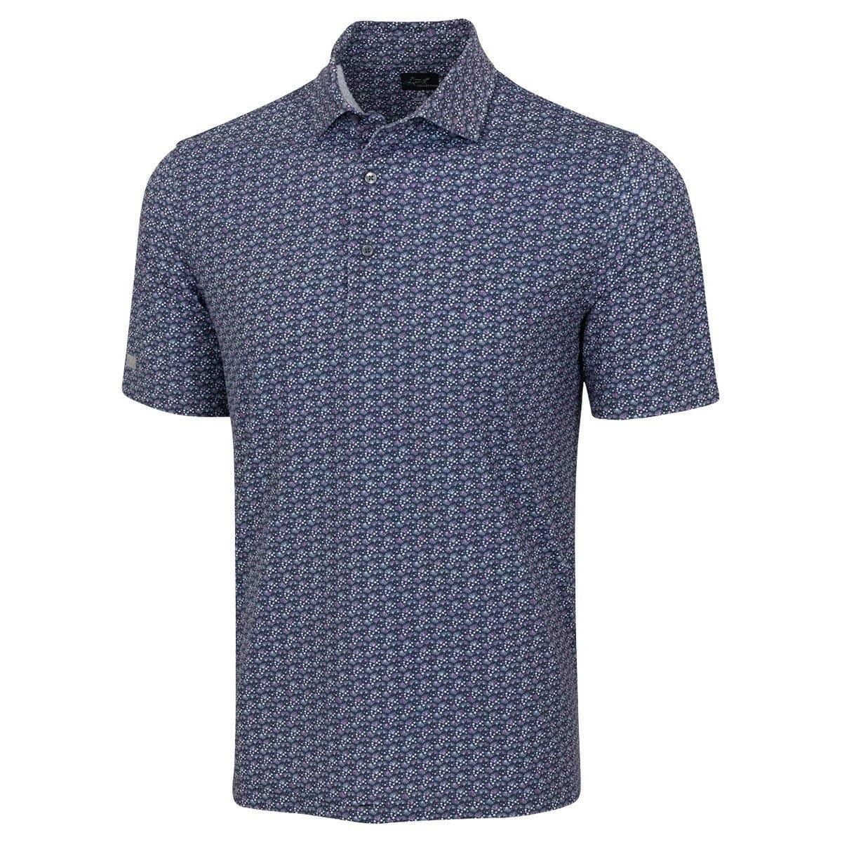 Greg Norman Greg Norman Men's ML75 Stretch Palm Leaflets Golf Polo Shirt in Navy