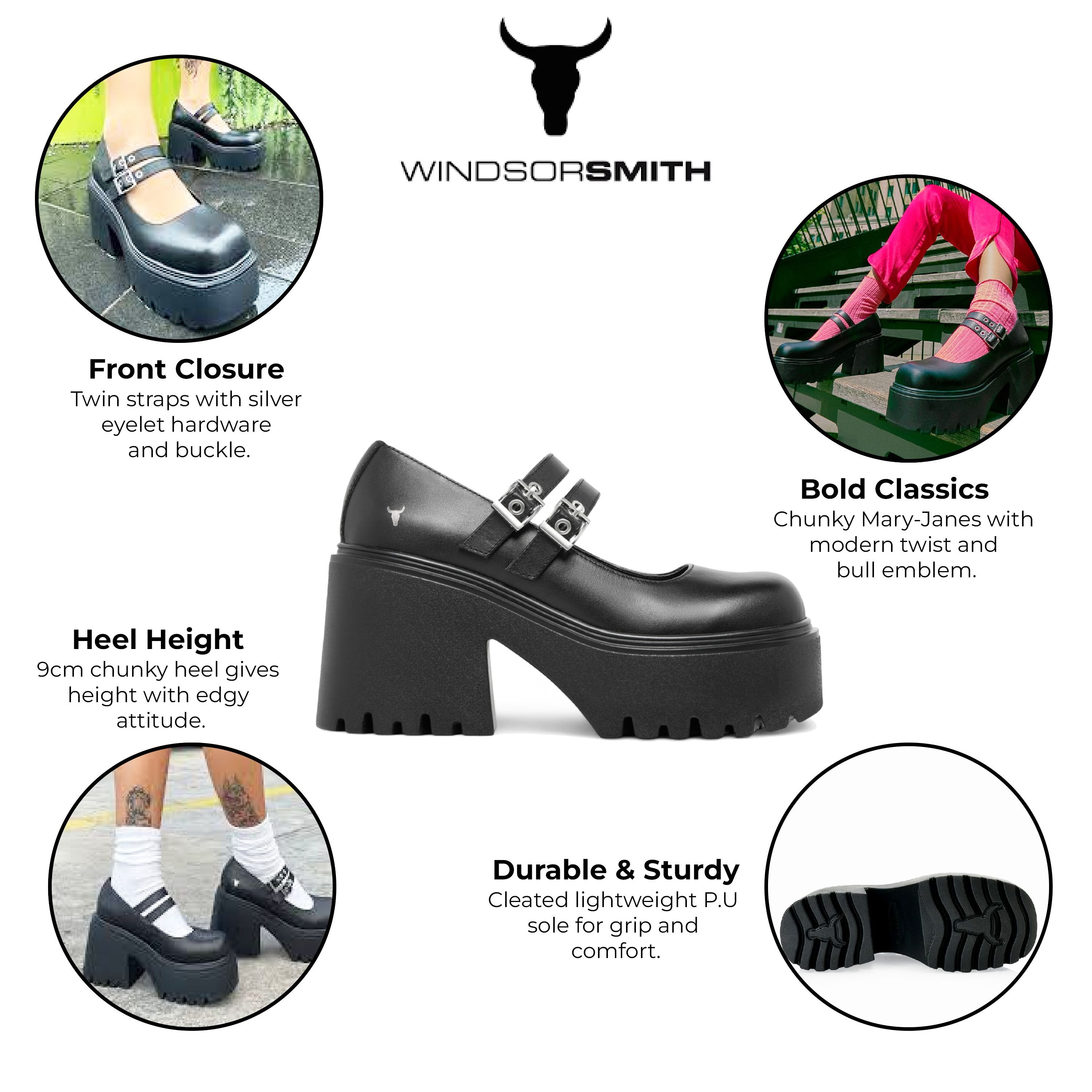 Windsor Smith Windsor Smith Women's Leather Chunky Platform Mary-Jane Heel Shoes - Lessons in Black - 2