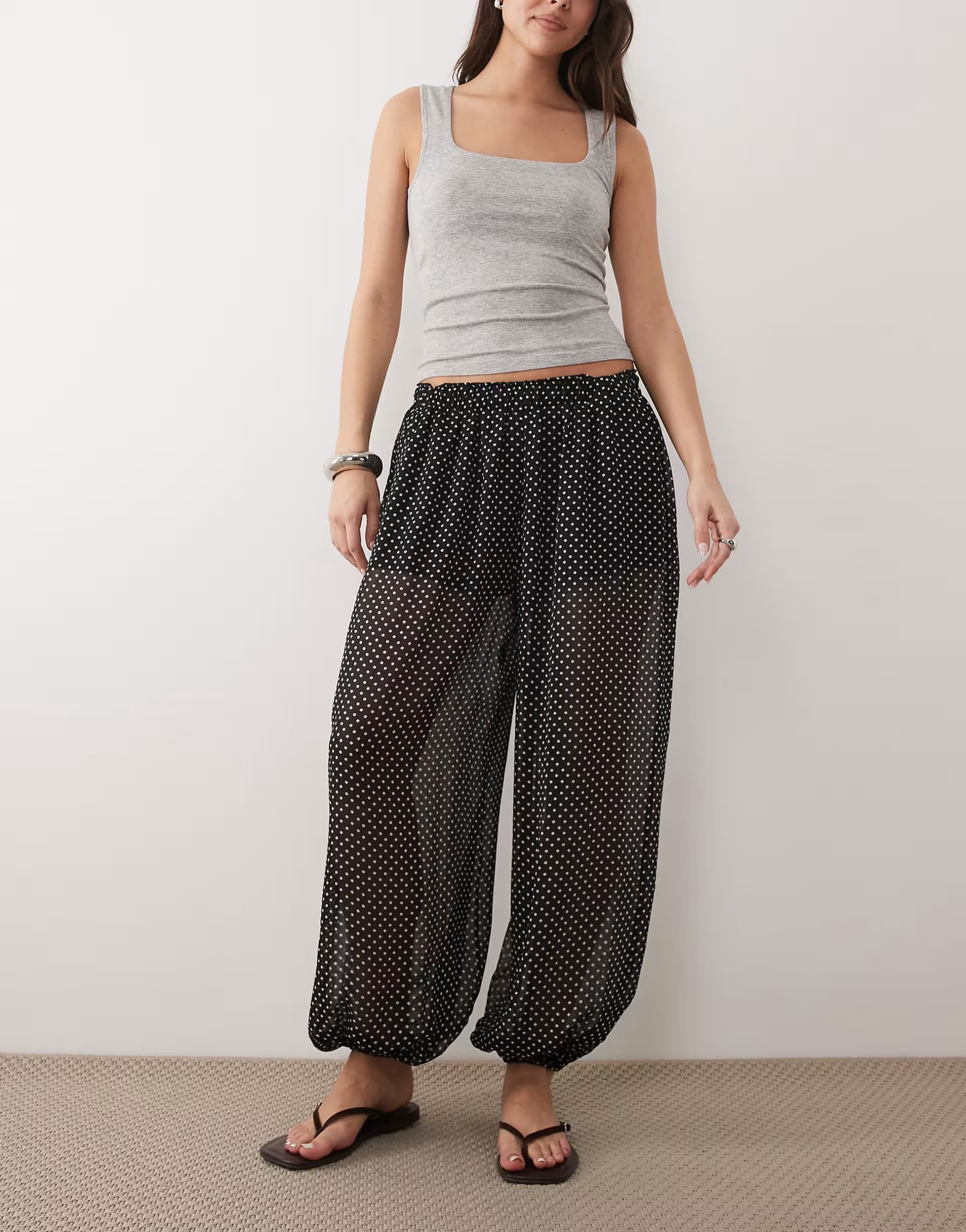 ASOS Mango balloon trouser in black polka dot print