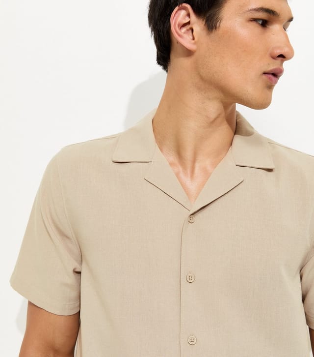 New Look Men's Stone Short Sleeve Regular Linen Look Shirt New Look - 2