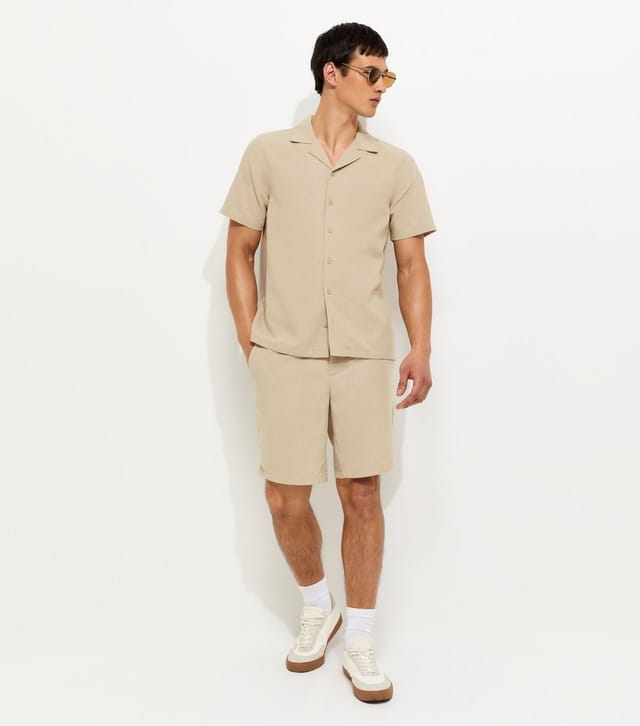 New Look Men's Stone Short Sleeve Regular Linen Look Shirt New Look - 3