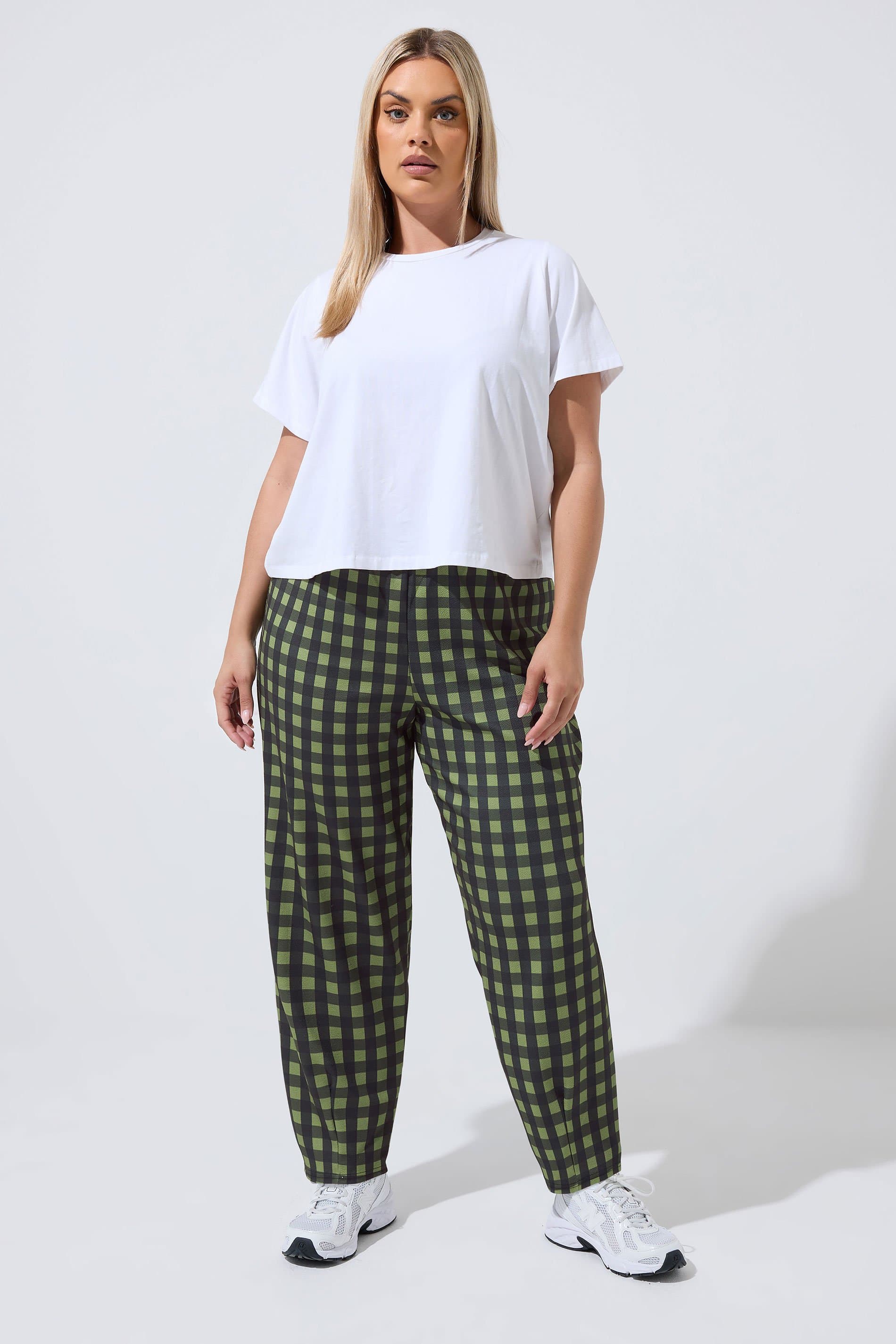Limited Collection Plus Size Khaki Green Gingham Barrel Trousers