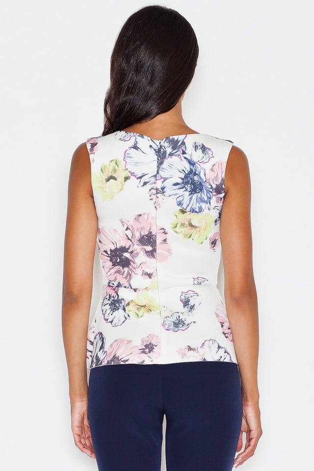 Love Lace Love Lace Women's Sleeveless Basque Blouse Floral Boat Neck Slit in Beige - 3