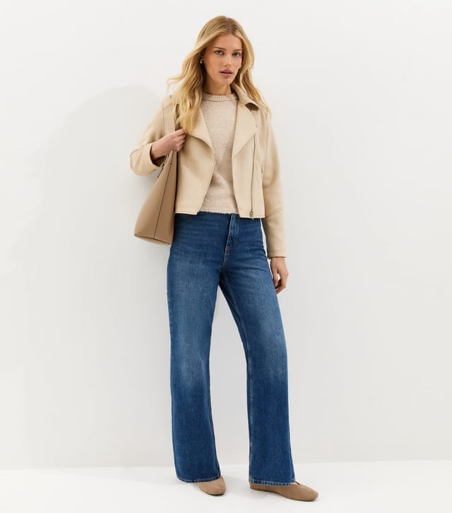 New Look Women's Stone Faux Suede Biker Jacket New Look - 3
