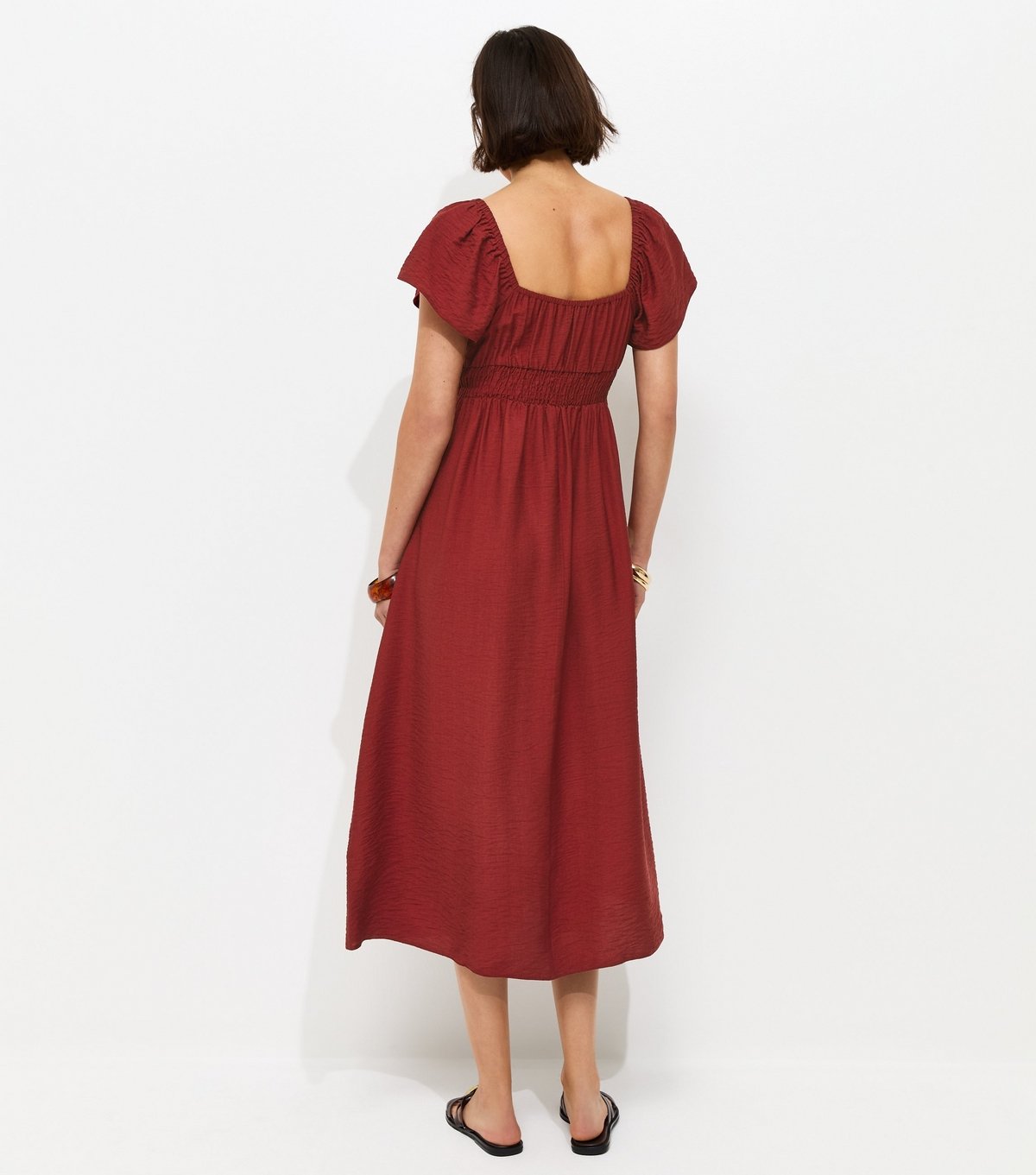 New Look Women's Red Shirred Sweetheart Ruched Midi Dress New Look - 4