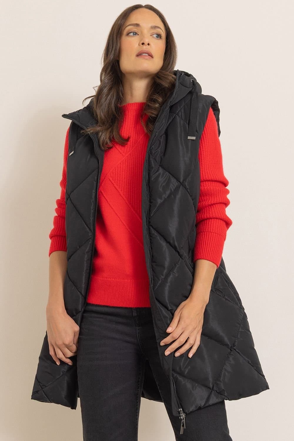 Klass. Klass. Women's Hooded Diamond Quilted Gilet in Black
