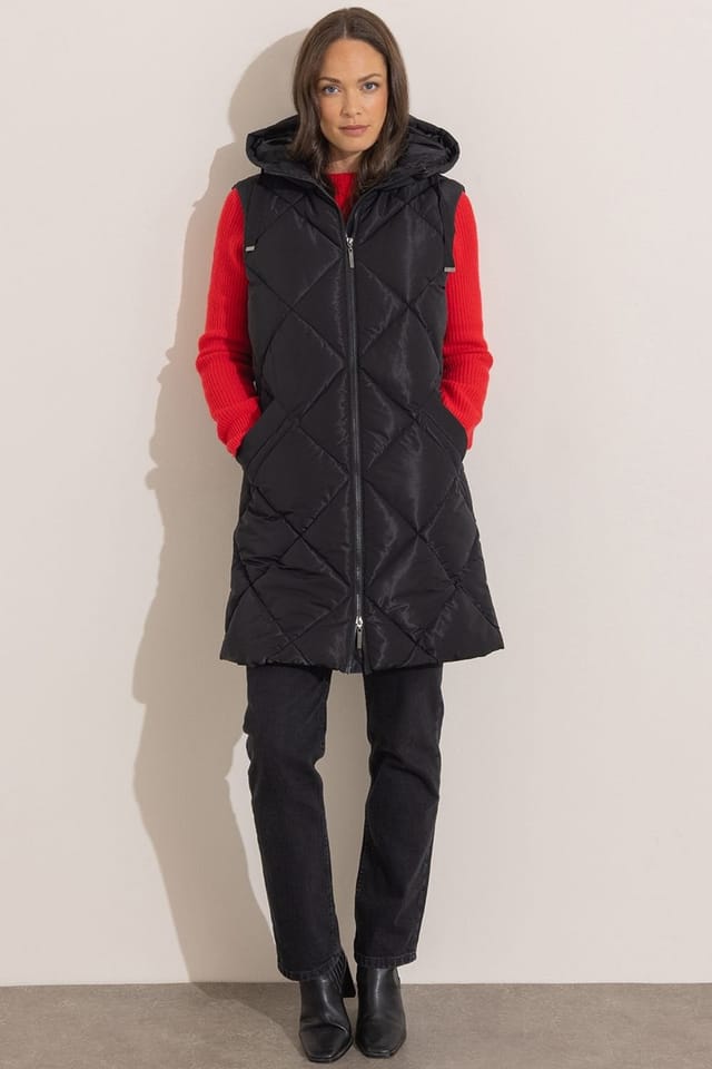 Klass. Klass. Women's Hooded Diamond Quilted Gilet in Black - 2