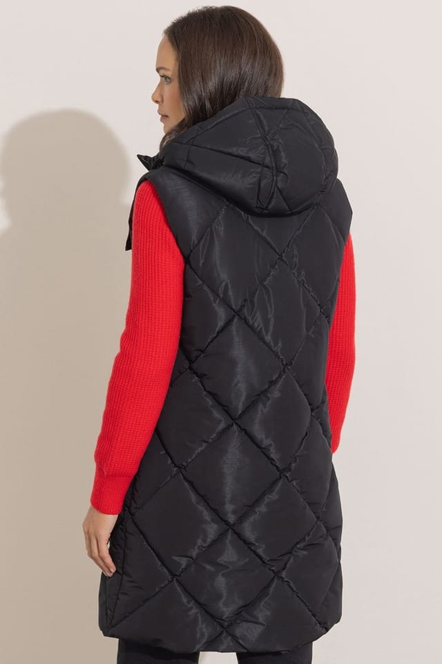 Klass. Klass. Women's Hooded Diamond Quilted Gilet in Black - 3