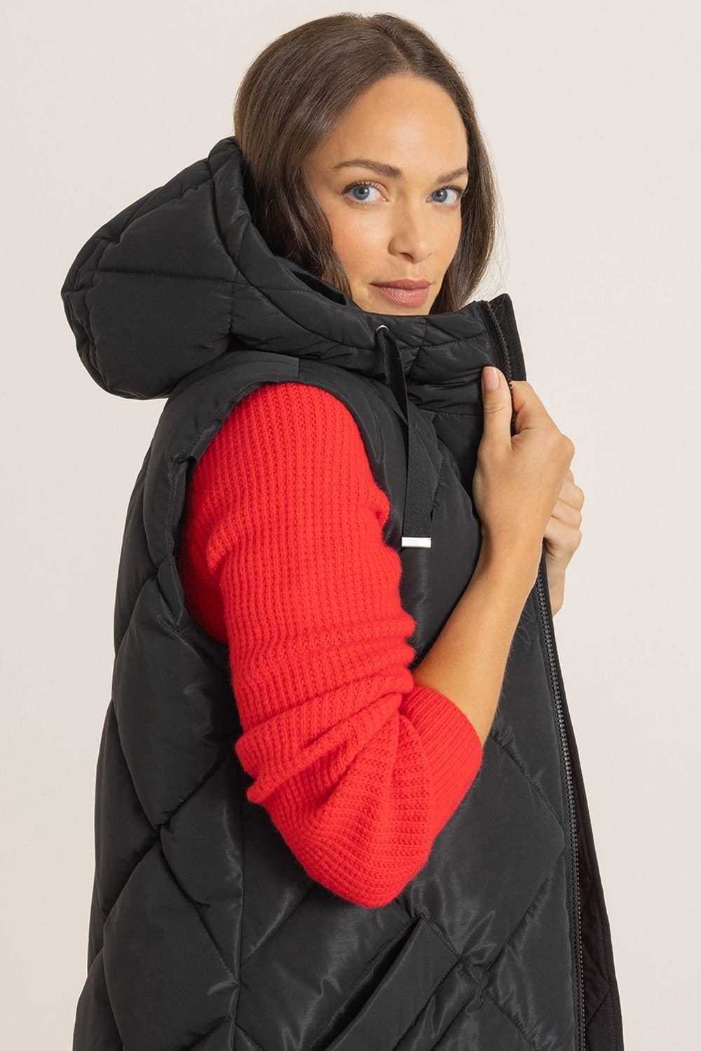 Klass. Klass. Women's Hooded Diamond Quilted Gilet in Black - 4