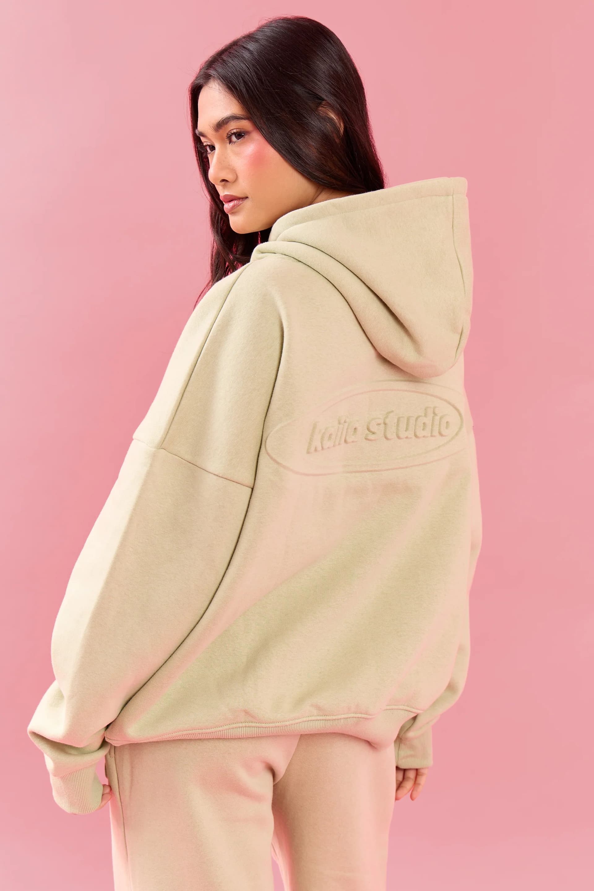Kaiia Kaiia Embossed Oversized Hoodie in Pistachio Cream