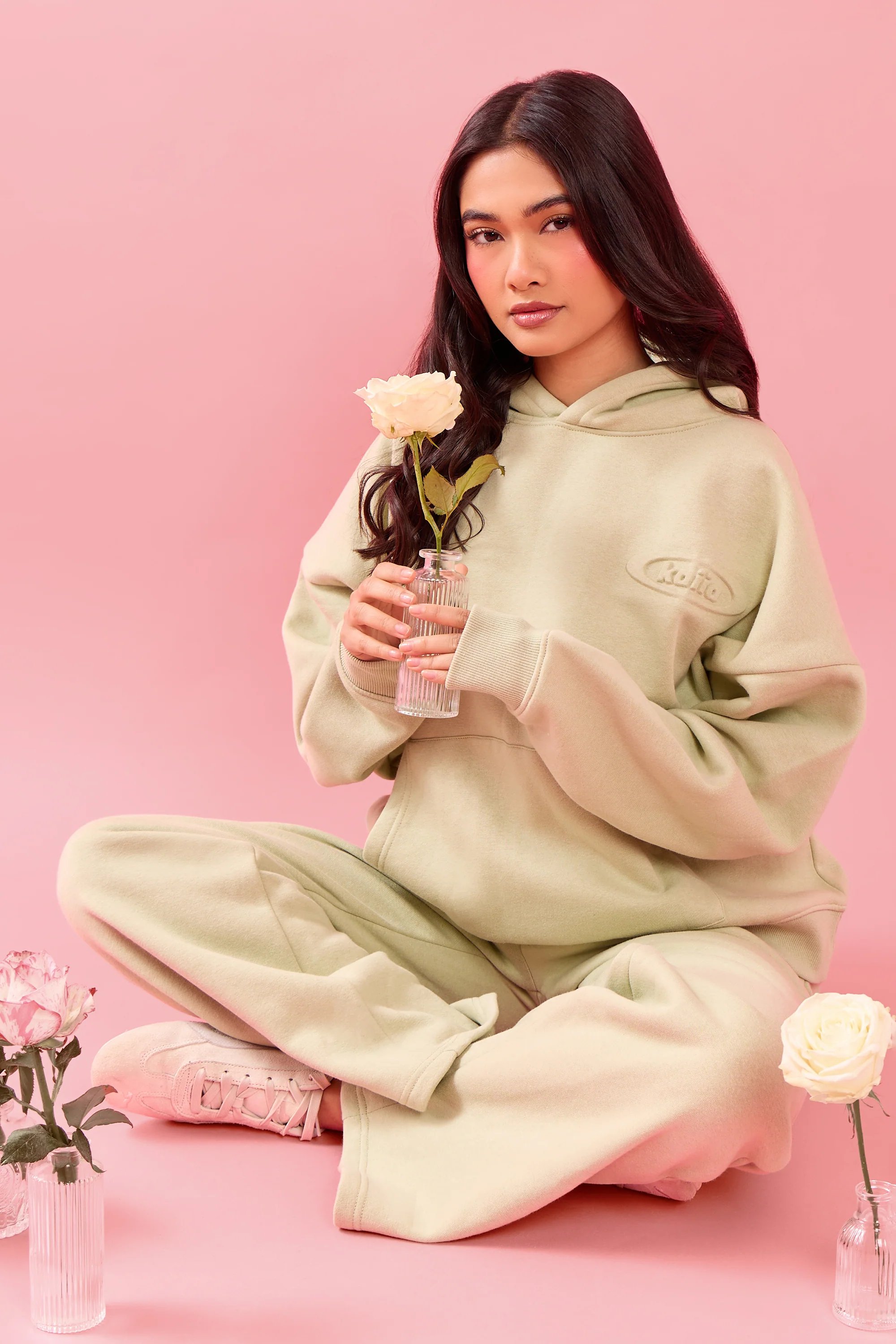 Kaiia Kaiia Oval Embossed Oversized Hoodie Pistachio Cream - 2