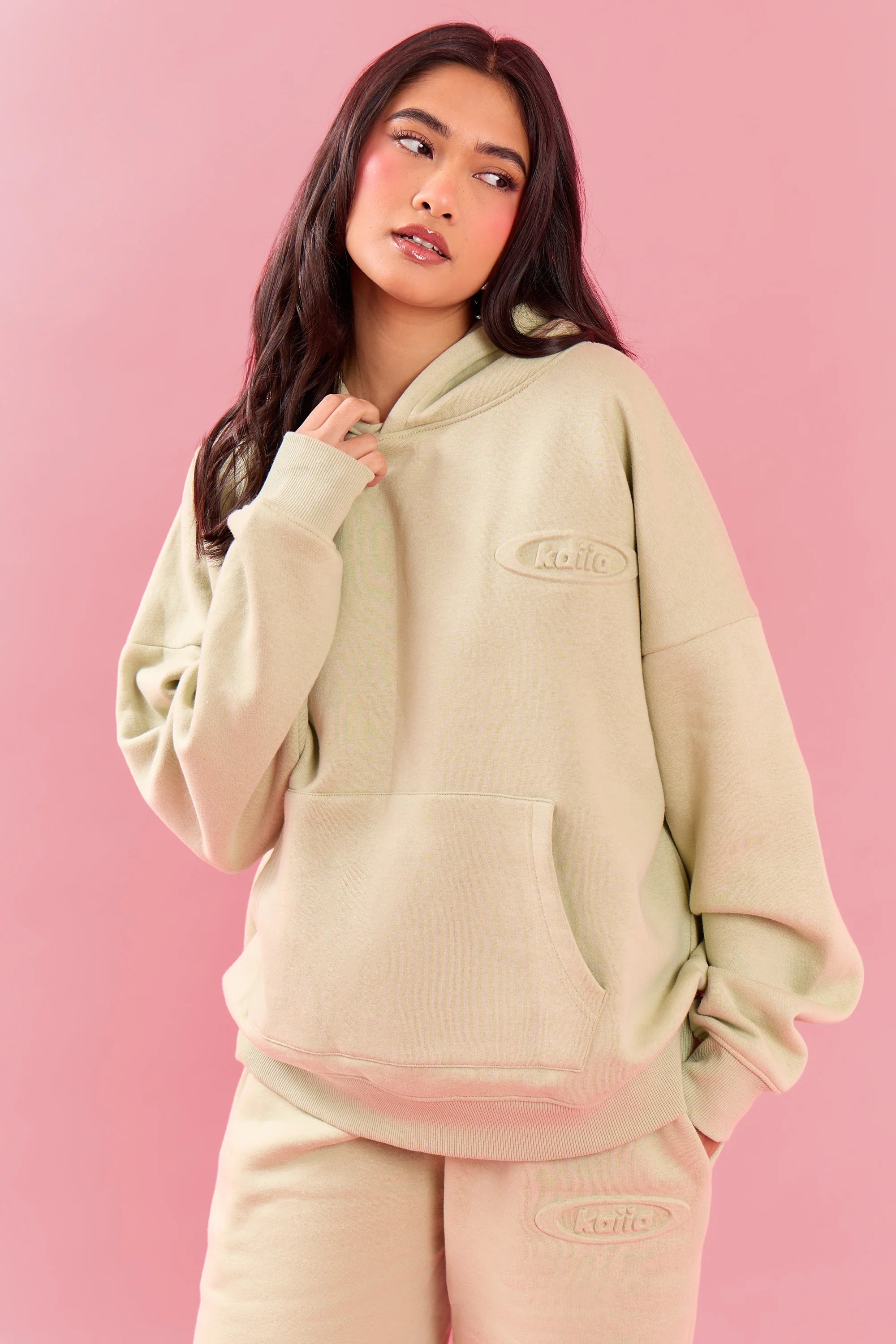 Kaiia Kaiia Oval Embossed Oversized Hoodie Pistachio Cream - 3
