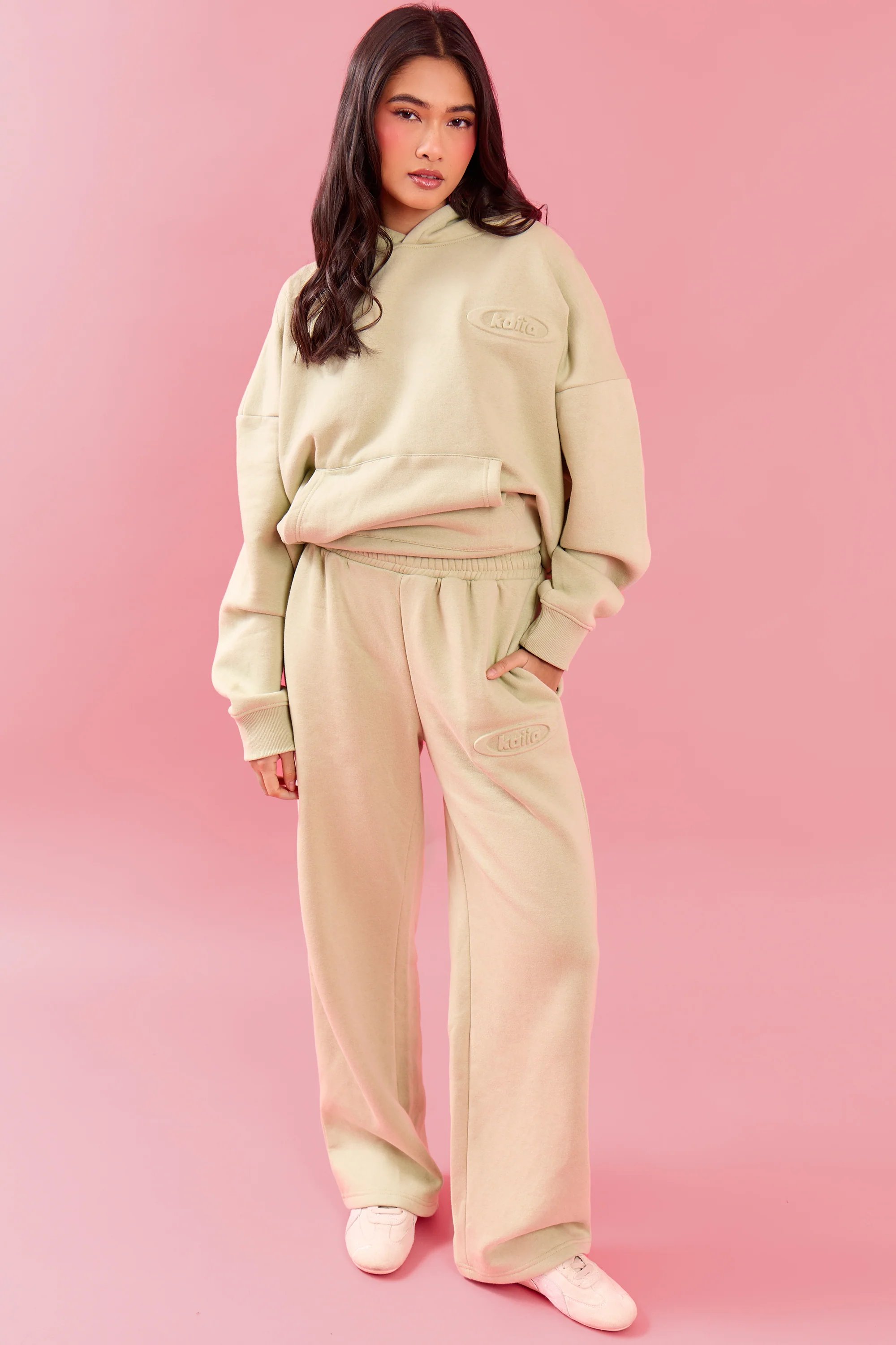 Kaiia Kaiia Oval Embossed Oversized Hoodie Pistachio Cream - 4