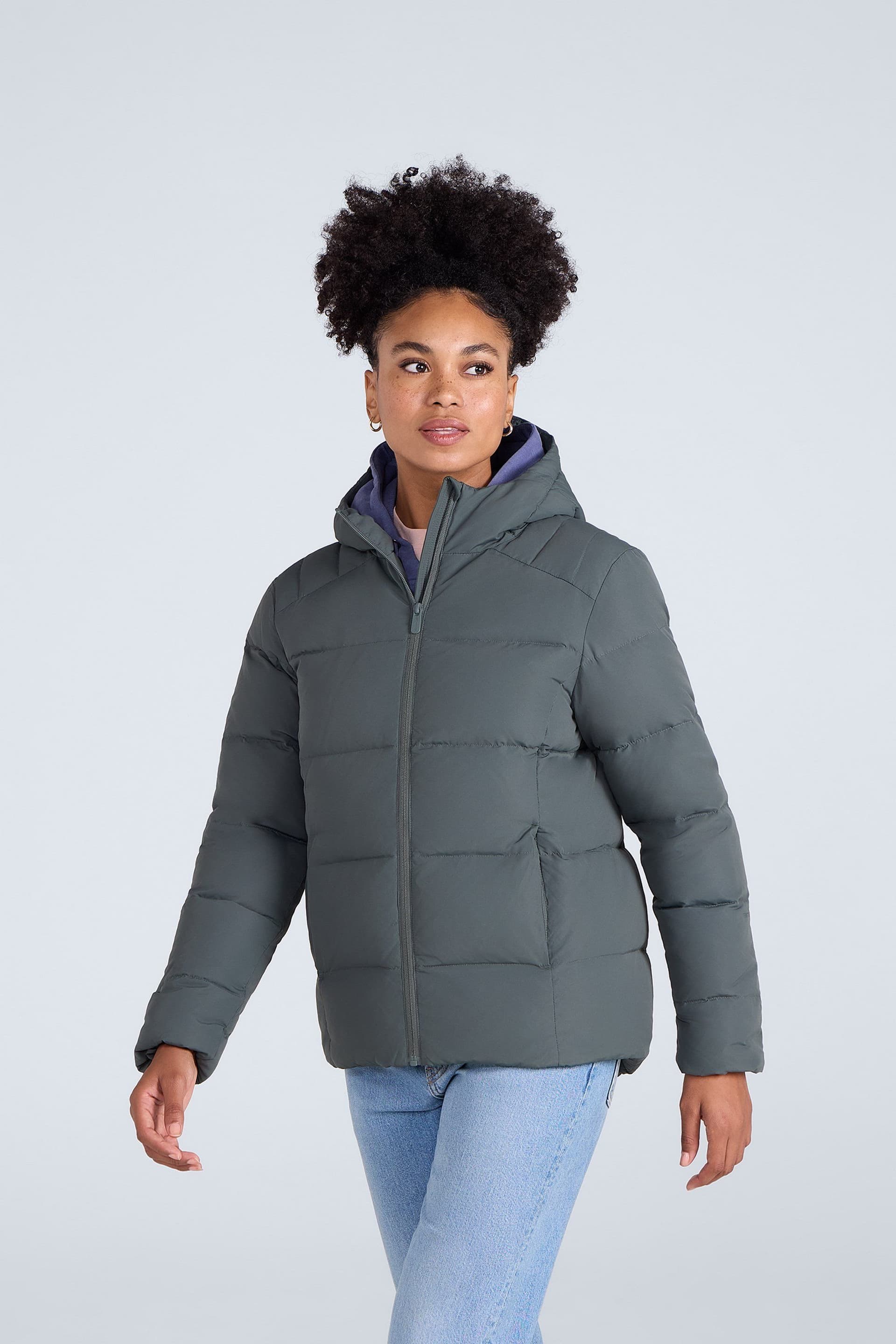 Animal Animal Women's 'Tech Down' Warm Padded Water Resistant Full Zip Hooded Winter Jacket in Olive