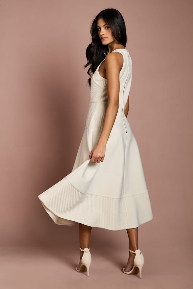 Coast Coast Women's Petite Ribbed Bandage Halterneck Midi Dress in Stone - 3