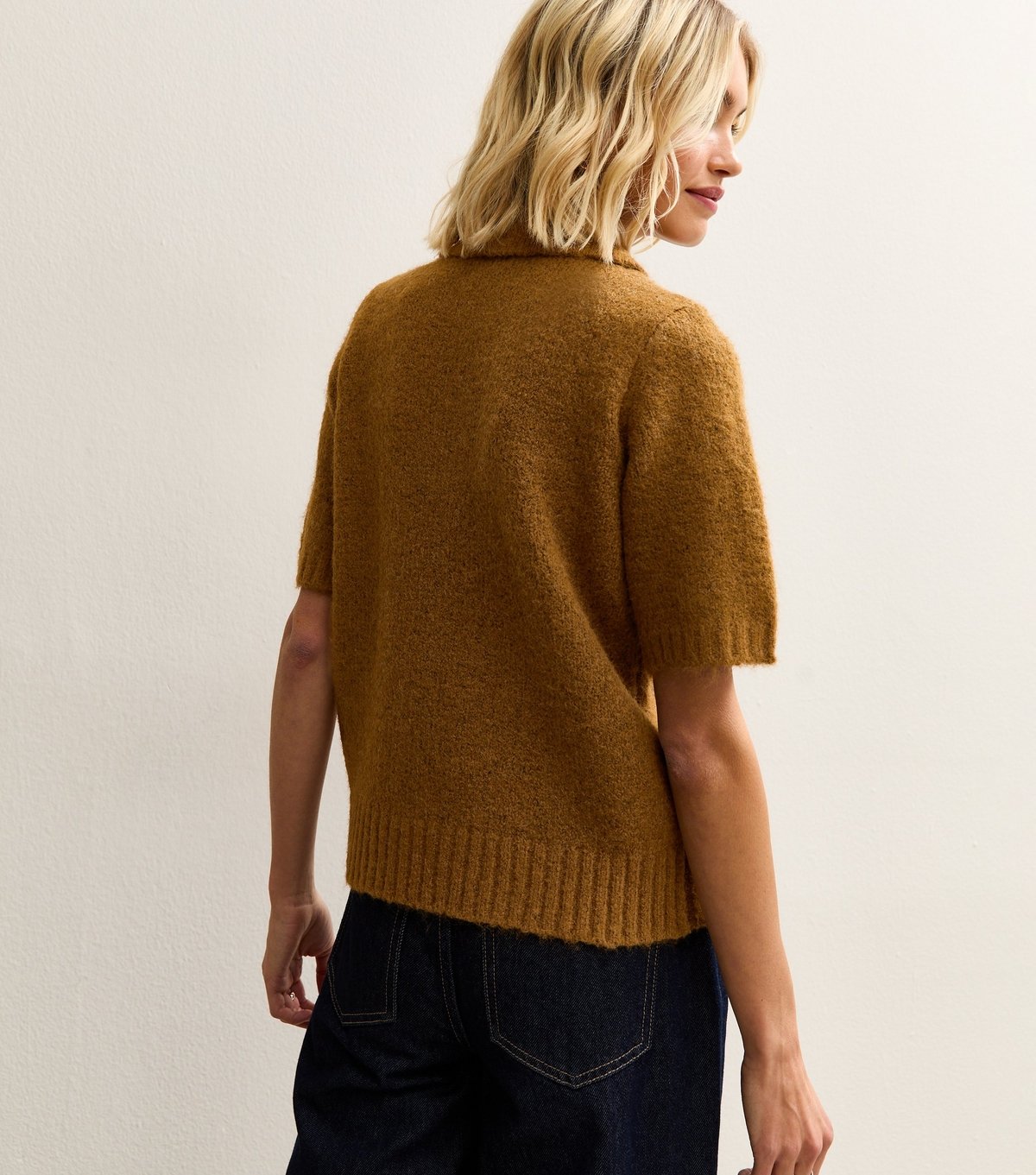 New Look Women's Tan Textured Knit Polo Collar Top New Look - 4