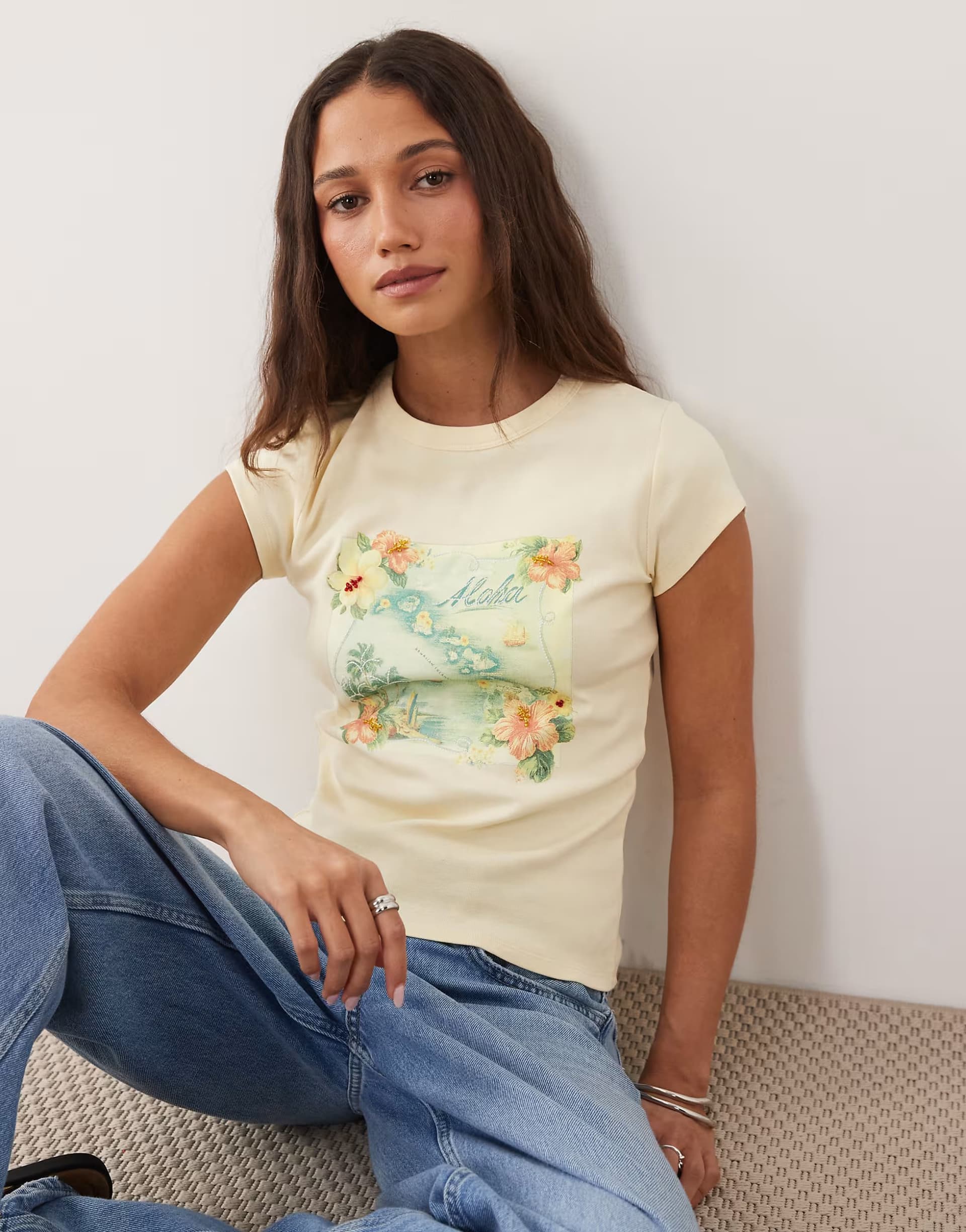 ASOS ASOS Buttermilk Beaded Postcard Print Baby Tee