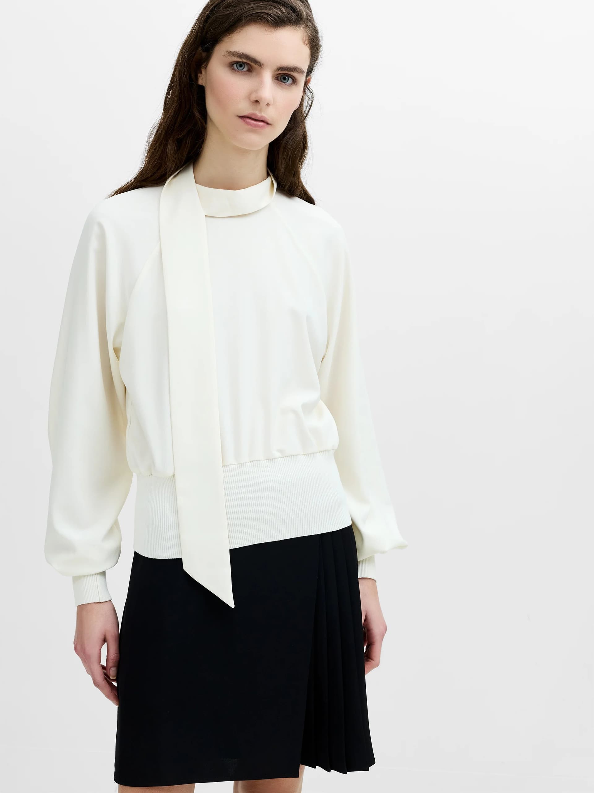 French Connection Krista Cream Scarf Neck Fitted Top Porcelain Cream