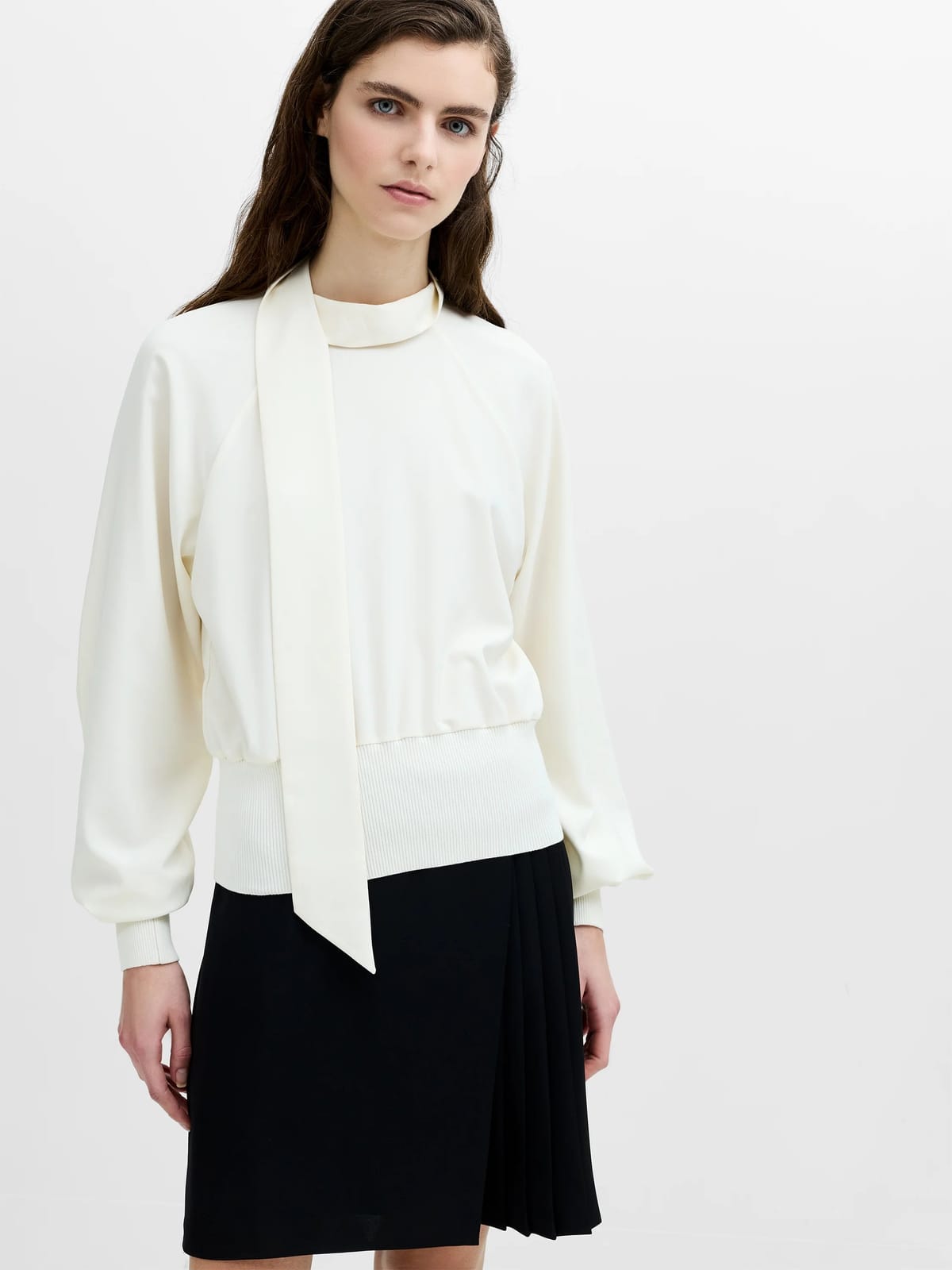 French Connection Krista Cream Scarf Neck Fitted Top Porcelain Cream - 1