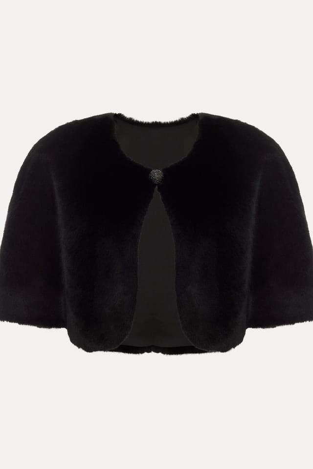 Phase Eight Phase Eight Women's Faux Fur Plush Evening Capelet in True Black - 2