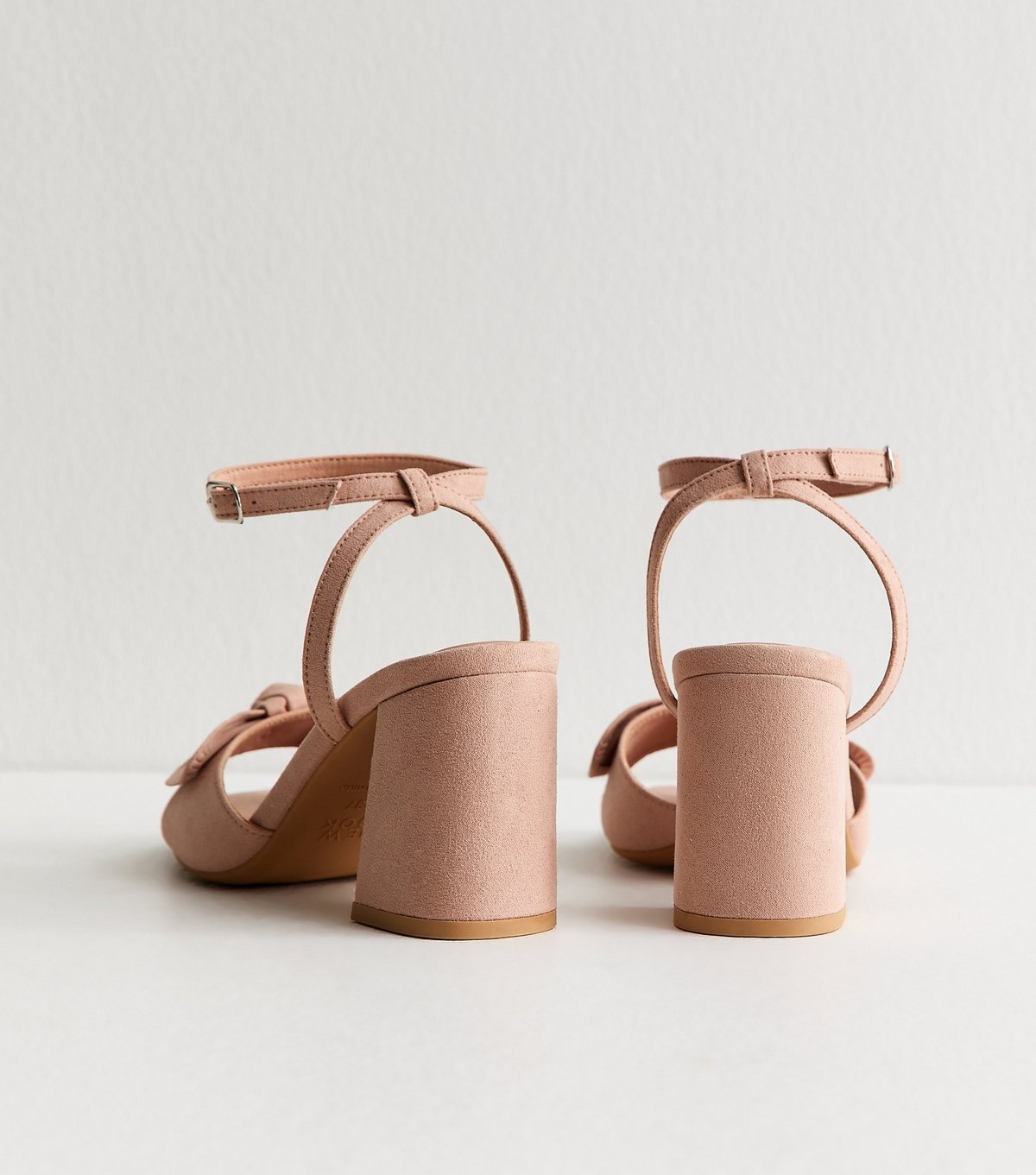 New Look Women's Light Pink Faux Suede Bow Block Heel Sandals Vegan New Look - 4